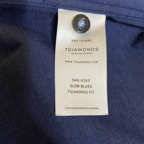7 Diamonds Shirt Mens Medium Blue Short Sleeve Button Up Pocket Diamond Print - Picture 8 of 12